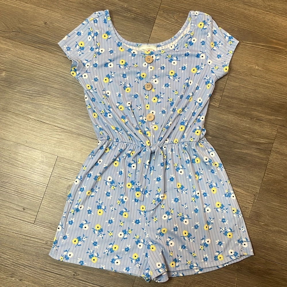 Girls Blue Sunflower Romper - Size 8